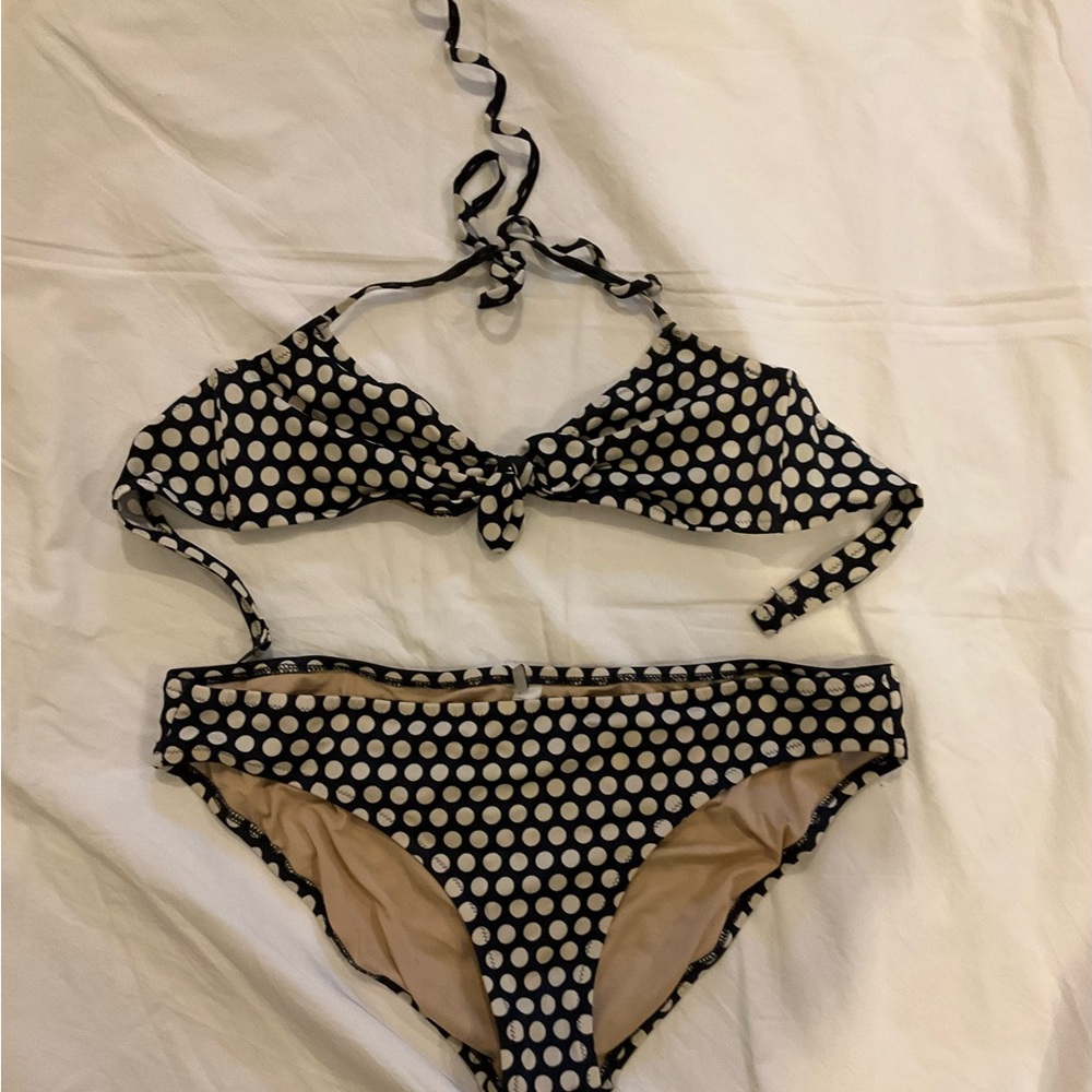 J. Crew DARK NAVY AND WHITE Polka Dot Bikini